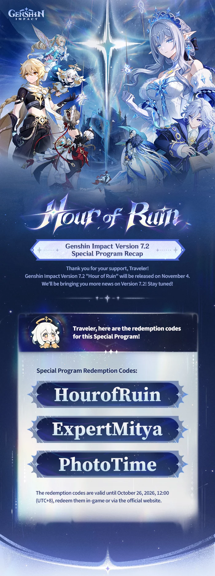 Official recap: Version 7.2 codes